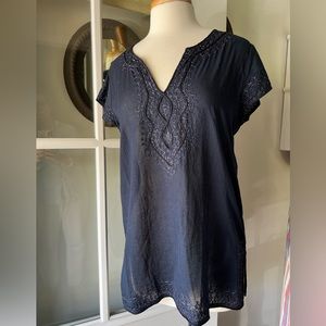Calypso Embroidered Navy Tunic Top